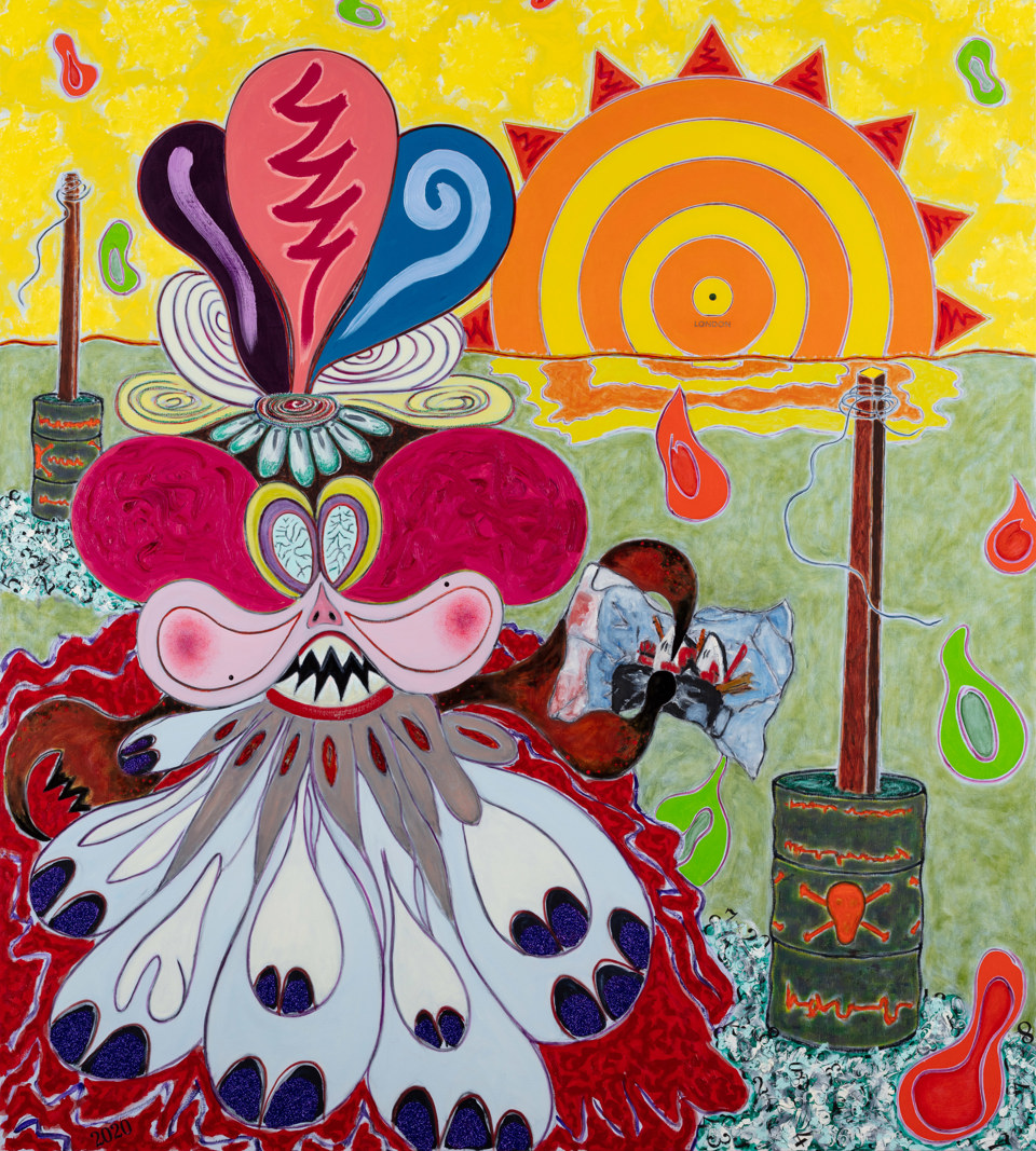 Michael Roberts, Emperor , 2020. Oil, wax, resin, collage and genuine silver leaf on linen 200 x 160 cm. The Power of Art #92 Michael Roberts 'Emperor'